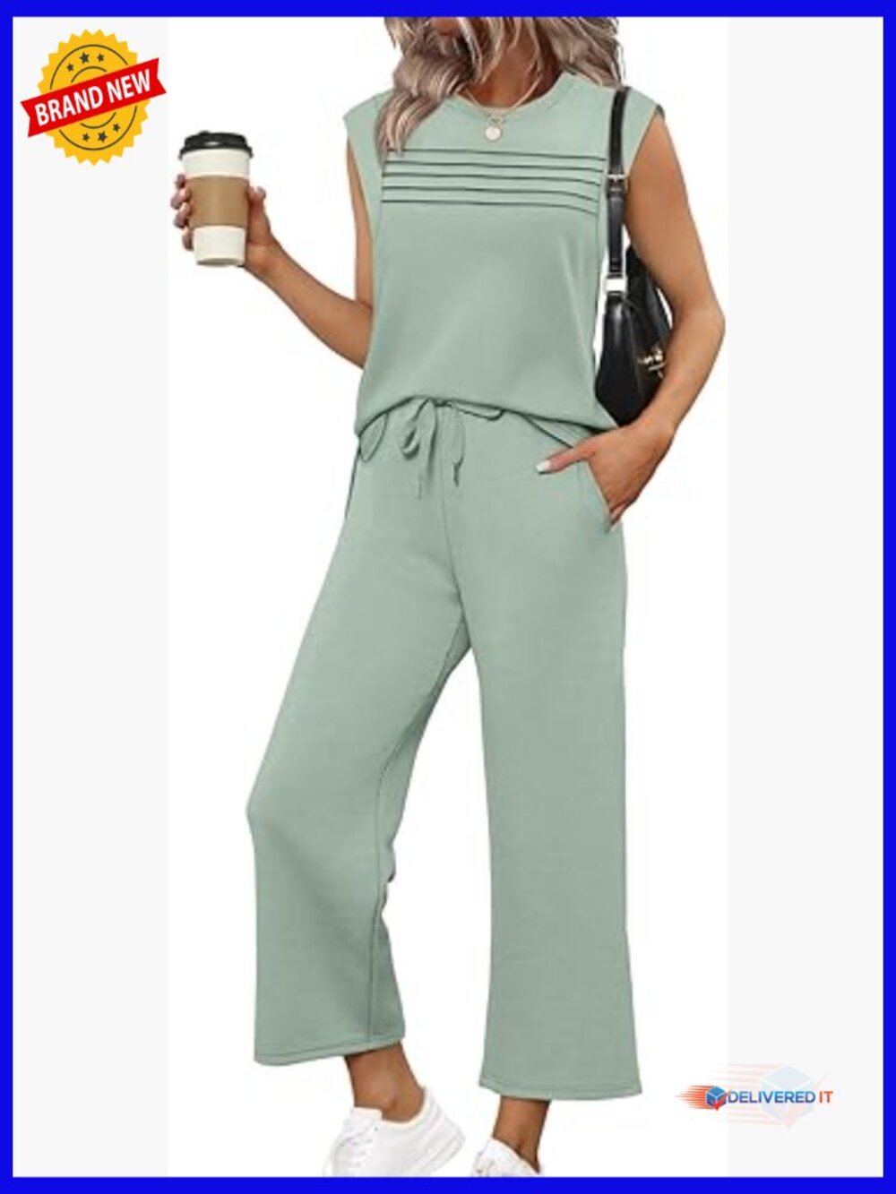 Cap Sleeve Side Slit Wide Leg Pants Set S-3XL Travel Lounge